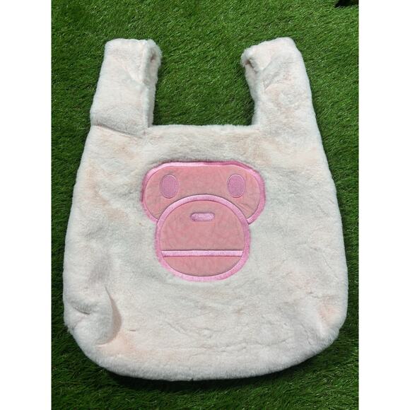 A Bathing Ape BABY MILO Plush Tote Bag Pink Cream Fuzzy Shoulder Shopper NWT - Picture 1 of 4